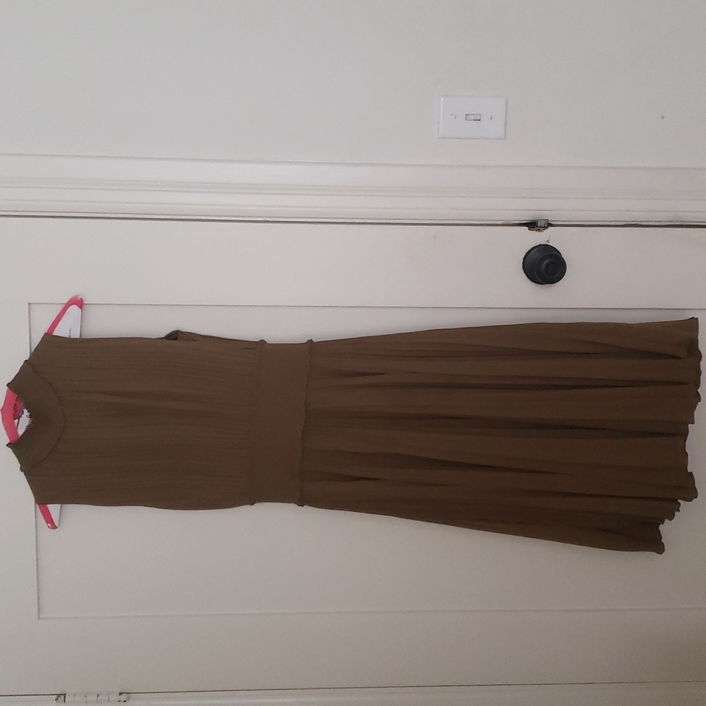 Olive green pleated dress